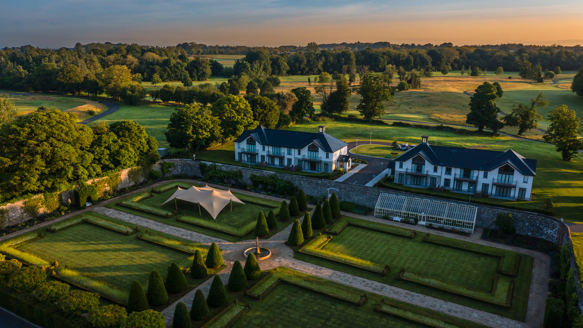 Killeen castle aerial shot lodge walled garden www.killeencastle.com